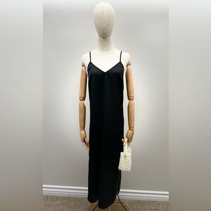 A New Day Black Slip Dress Women Size XS Polyester Spaghetti Strap Midi Dress